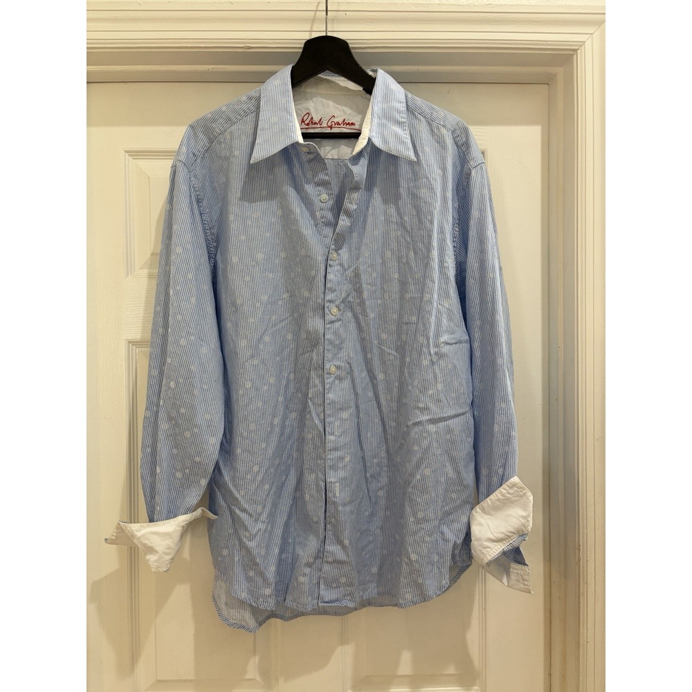 Robert Graham Men Classic Fit XL Blue Paisley Stripe Long Sleeve Button-Up Shirt